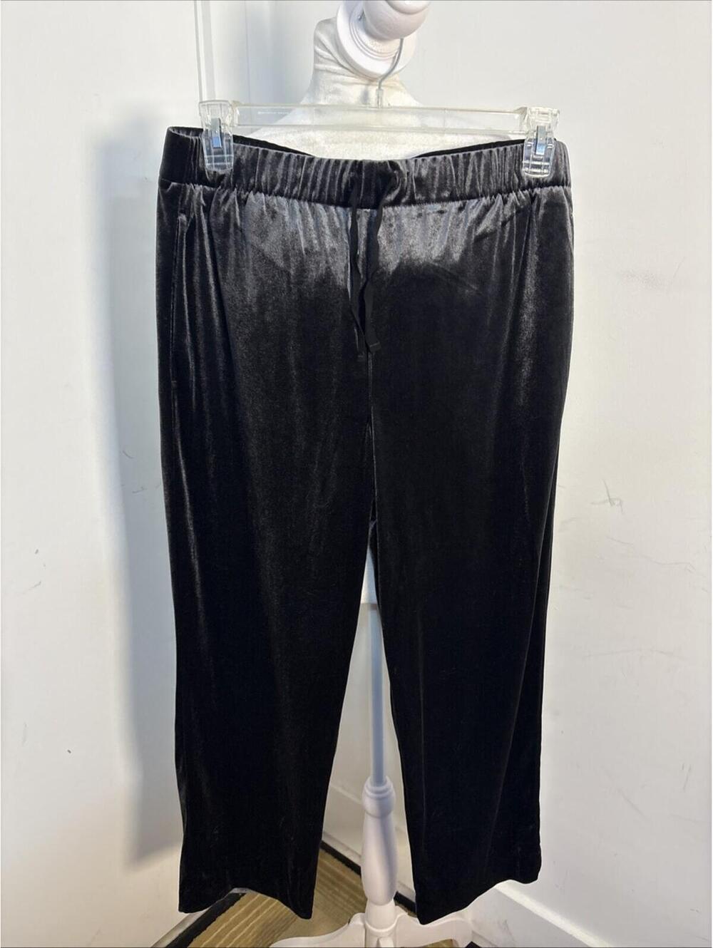 GAP Velvet Black Pant Womens L Pull On Elastic Waist Stretch Lounge Casual Shine
